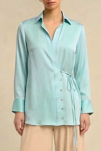 Neora By Nehal Chopra_Blue Tropical Breeze Wrap Shirt For Kids_Online_at_Aza_Fashions