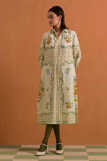 POZRUH Verdant Embroidered Shirt Dress 