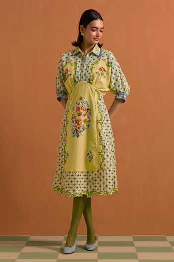 POZRUH Verdant Printed & Embroidered Kimono Dress 