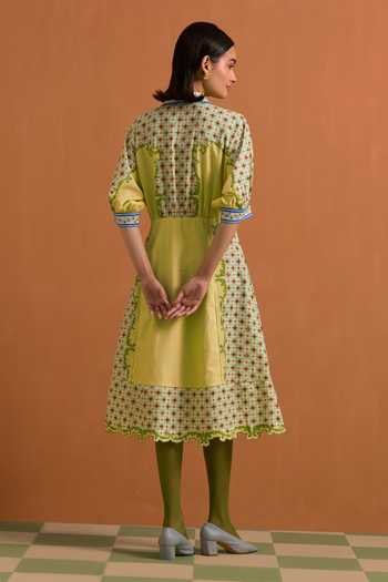 POZRUH Verdant Printed & Embroidered Kimono Dress 