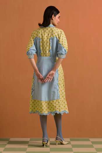 POZRUH Verdant Placed Print Kimono Dress 