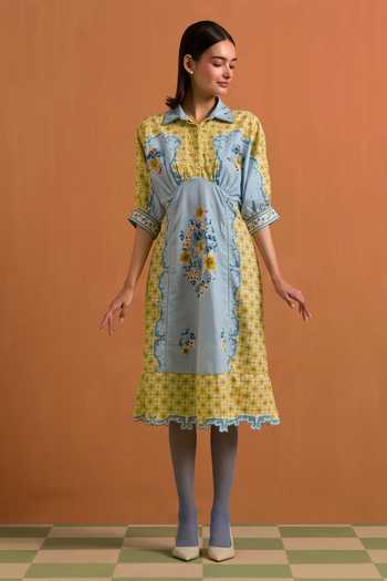 POZRUH Verdant Placed Print Kimono Dress 