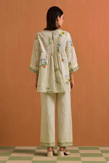 POZRUH Verdant Embroidered Top & Trouser Set 