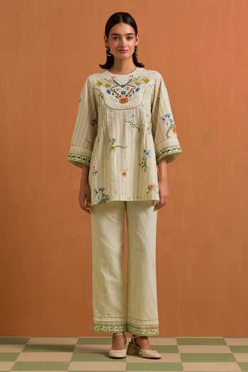POZRUH Verdant Embroidered Top & Trouser Set 