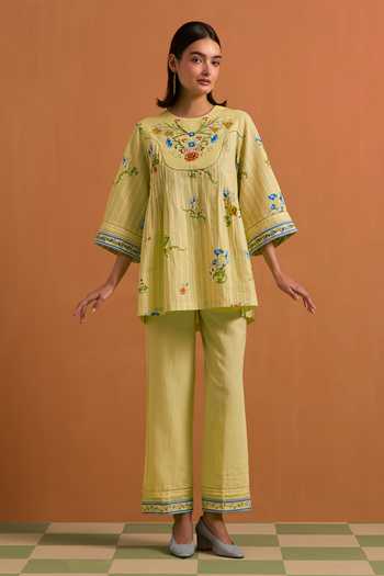 POZRUH Verdant Floral Embroidered Top & Trouser Set 