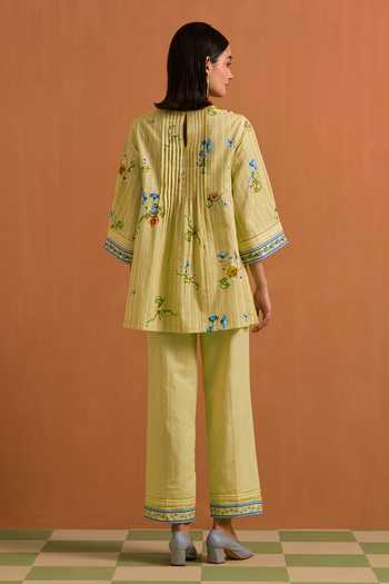 POZRUH Verdant Floral Embroidered Top & Trouser Set 
