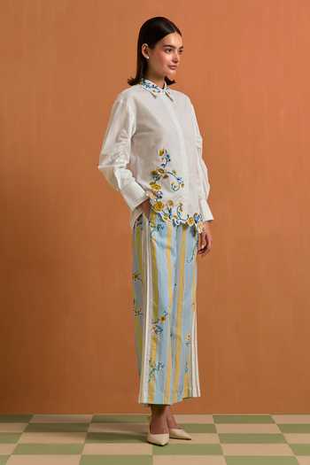 POZRUH Aurelia Floral Embroidered Shirt & Trouser Set 