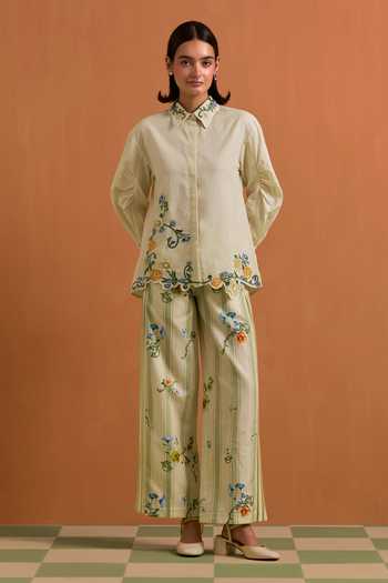 POZRUH Aurelia Floral Embroidered Shirt With Trouser 