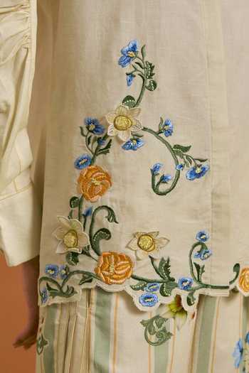 Shop_POZRUH_Ivory Tencel, Hemp Collared Neck Aurelia Floral Embroidered Shirt With Trouser _Online_at_Aza_Fashions
