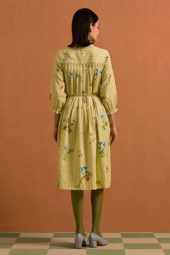 POZRUH Verdant Embroidered Striped Dress 