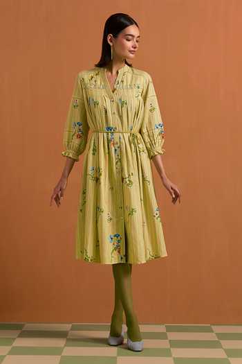 POZRUH Verdant Embroidered Striped Dress 