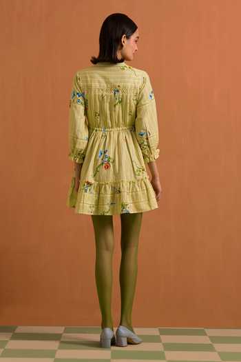POZRUH Verdant  Mini Striped Pleated Dress 