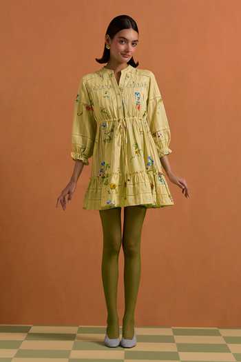 POZRUH Verdant  Mini Striped Pleated Dress 