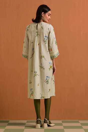 POZRUH Verdant Embroidered Yoke Dress 
