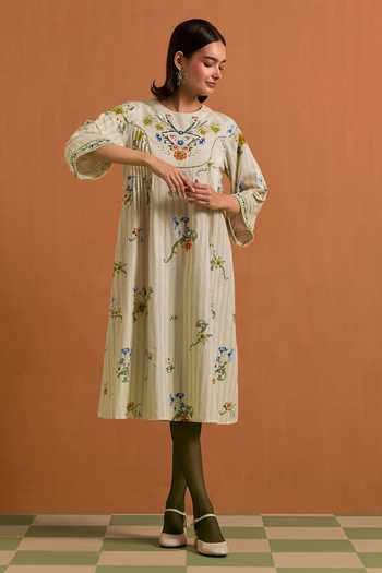POZRUH Verdant Embroidered Yoke Dress 