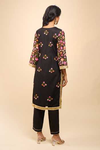 Samyukta Singhania Machine Embroidery Straight Net Kurta Set with Dupatta 