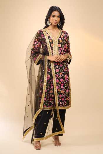 Samyukta Singhania Machine Embroidery Straight Net Kurta Set with Dupatta 