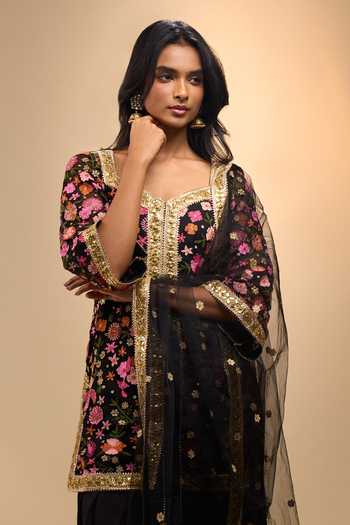 Samyukta Singhania_Black Net Embroidered Kurta And Dhoti Pant Set _Online_at_Aza_Fashions