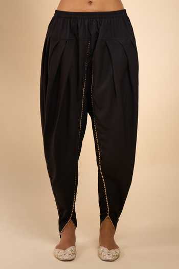 Shop_Samyukta Singhania_Black Net Embroidered Kurta And Dhoti Pant Set _Online_at_Aza_Fashions