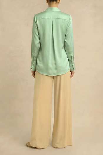 Neora By Nehal Chopra Ash Green Wrap Shirt For Kids