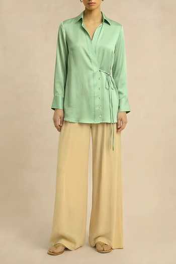 Neora By Nehal Chopra_Green Ash Wrap Shirt For Kids_Online_at_Aza_Fashions