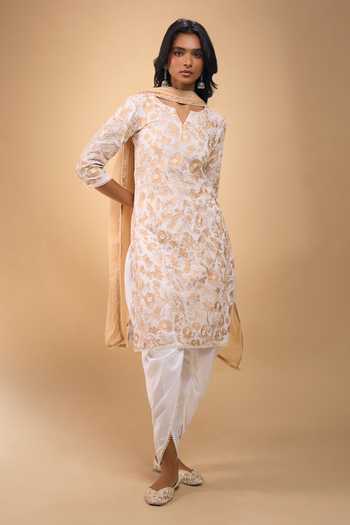 Samyukta Singhania Machine Embroidered Chanderi Kurta Set with Dhoti Pant