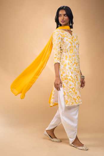 Samyukta Singhania Machine Embroidered Chanderi Kurta Set with Dhoti Pant and Dupatta
