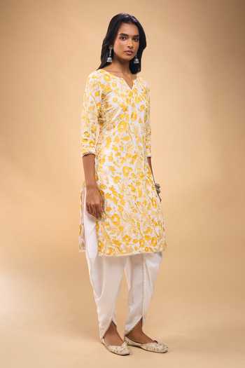 Buy Samyukta Singhania Ivory Chanderi Embroidery V-neck Machine Kurta Set With Dhoti Pant And Dupatta Online at Aza Fashions Buy_Samyukta Singhania_Ivory Chanderi Embroidery V-neck Machine Kurta Set With Dhoti Pant And Dupatta _Online_at_Aza_Fashions