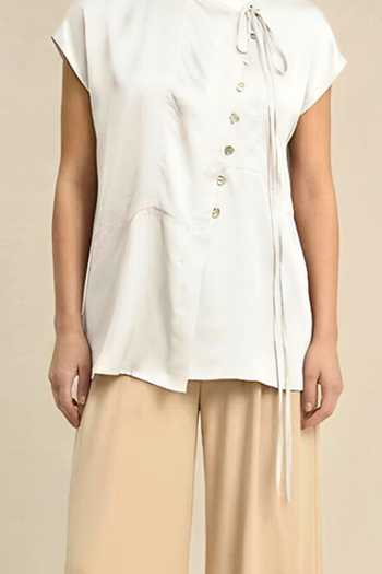 Neora By Nehal Chopra_Ivory White Crew Neck Top For Kids_Online_at_Aza_Fashions