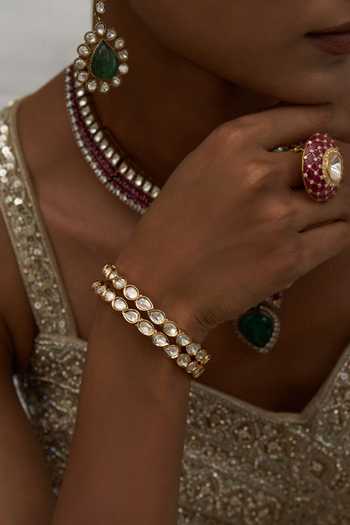 Preeti Mohan Gold Plated Kinjal Moissanite Bangles - Set Of 2 Online at Aza Fashions Preeti Mohan_Gold Plated Kinjal Moissanite Bangles - Set Of 2 _Online_at_Aza_Fashions