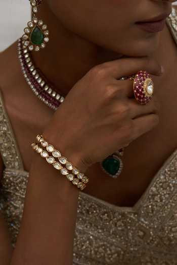 Shop Preeti Mohan Gold Plated Kinjal Moissanite Bangles - Set Of 2 Online at Aza Fashions Shop_Preeti Mohan_Gold Plated Kinjal Moissanite Bangles - Set Of 2 _Online_at_Aza_Fashions