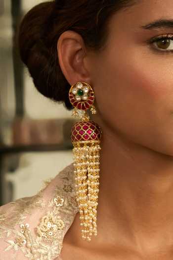 Preeti Mohan_Gold Plated Tejshri Kundan Jhumkas _Online_at_Aza_Fashions
