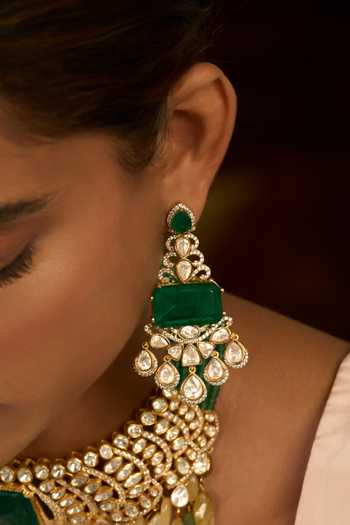 Preeti Mohan_Gold Plated Anvita Polki Statement Earrings _Online_at_Aza_Fashions
