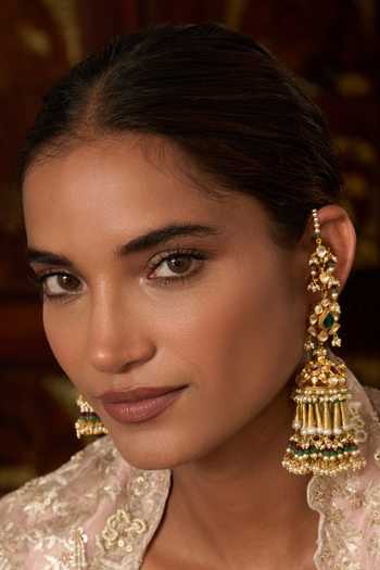 Preeti Mohan_Gold Plated Shifa Kundan Jhumkas _Online_at_Aza_Fashions