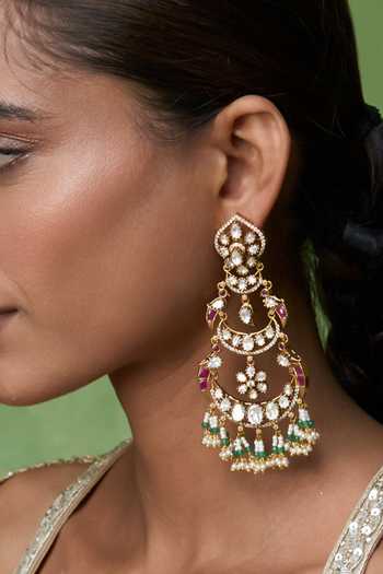 Preeti Mohan Kiara Polki Long Chandbali Earrings 