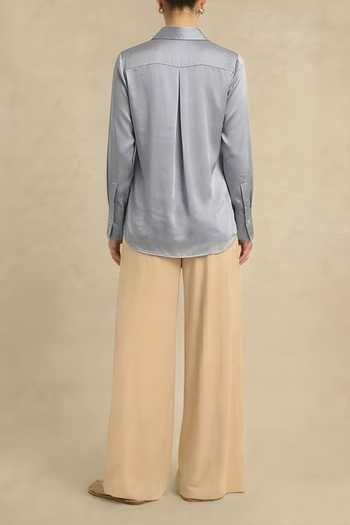 Neora By Nehal Chopra Steel Grey Gathered Shirt For Kids