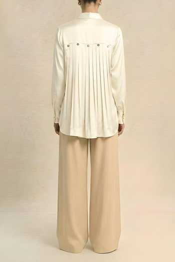 Neora By Nehal Chopra Ivory White Gathered Shirt For Kids