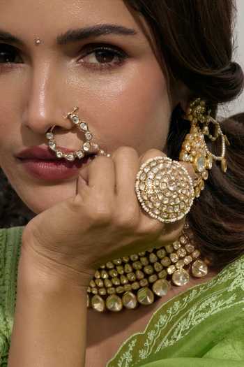 Preeti Mohan_Gold Plated Avika Polki Embellished Nose Ring _Online_at_Aza_Fashions