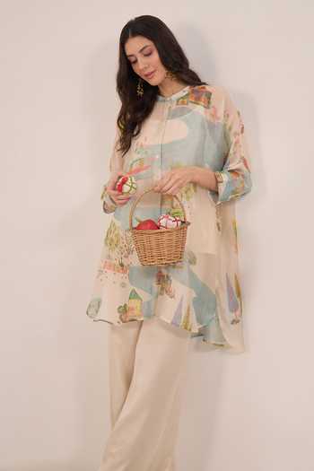 Shivani Bhargava Safar Printed Silk Organza Kimono Kurta 