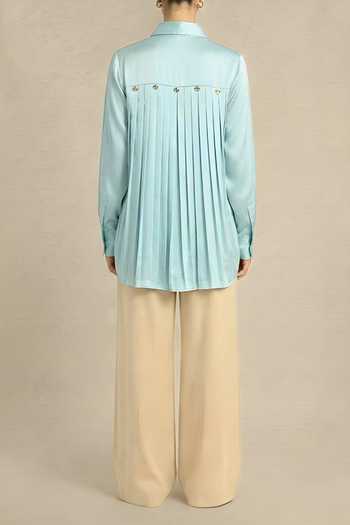 Neora By Nehal Chopra Tropical Breeze Blue Gathered Shirt For Kids