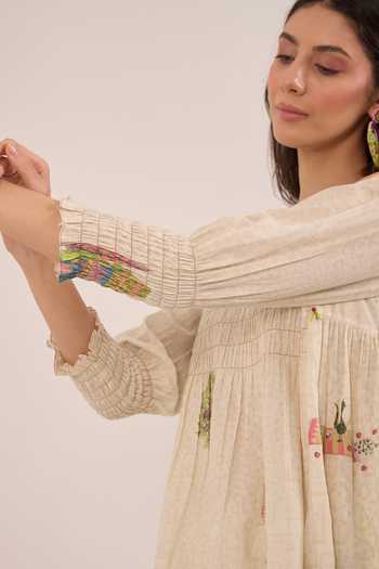 Buy_Shivani Bhargava_Cream Cotton Round Neck, Yes Gulposh Smocking Kurta And Pant Set 