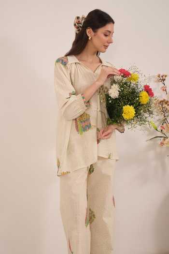 Shivani Bhargava Cream Cotton Collared Neck Gulposh Raglan Sleeve Shirt at Aza Fashions Shivani Bhargava_Cream Cotton Collared Neck Gulposh Raglan Sleeve Shirt _at_Aza_Fashions