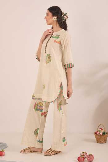 Buy Shivani Bhargava Cream Cotton Mandarin Collar Gulposh Kurta And Pant Set Online at Aza Fashions Buy_Shivani Bhargava_Cream Cotton Mandarin Collar Gulposh Kurta And Pant Set _Online_at_Aza_Fashions