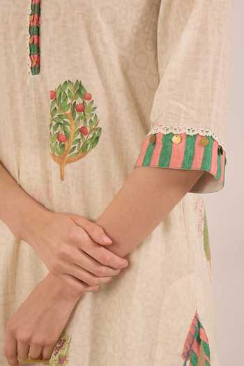 Shivani Bhargava_Cream Cotton Round Neck Gulposh Print Short Tunic _at_Aza_Fashions