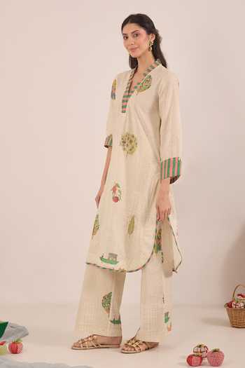 Buy Shivani Bhargava Cream Cotton Notched Neck Gulposh Nature Print Kurta And Pant Set Online at Aza Fashions Buy_Shivani Bhargava_Cream Cotton Notched Neck Gulposh Nature Print Kurta And Pant Set _Online_at_Aza_Fashions