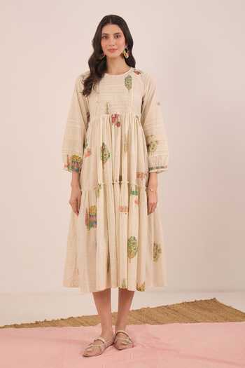 Shivani Bhargava Gulposh Scenic Print Smocked Midi Dress 