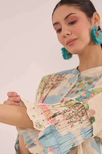 Buy Shivani Bhargava Cream Cotton Mandarin Collar Safar Landscape Print Kimono Top With Boat Pant Online at Aza Fashions Buy_Shivani Bhargava_Cream Cotton Mandarin Collar Safar Landscape Print Kimono Top With Boat Pant _Online_at_Aza_Fashions