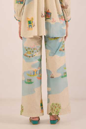 Shivani Bhargava Cream Cotton V-, Collared Safar Scenic Print Top And Pant Co-ord Set Online at Aza Fashions Shivani Bhargava_Cream Cotton V-, Collared Safar Scenic Print Top And Pant Co-ord Set _Online_at_Aza_Fashions