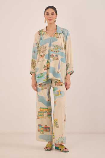 Shivani Bhargava Cream Cotton Mandarin Collar Safar Scenic Print Top Online at Aza Fashions Shivani Bhargava_Cream Cotton Mandarin Collar Safar Scenic Print Top _Online_at_Aza_Fashions