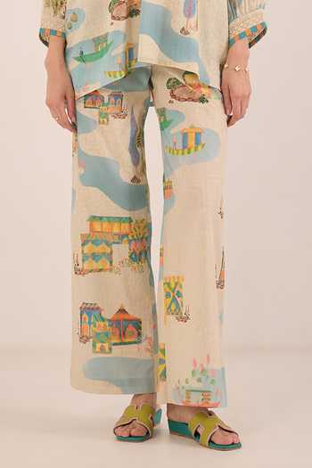 Buy Shivani Bhargava Cream Cotton Mandarin Collar Safar Scenic Print Top Online at Aza Fashions Buy_Shivani Bhargava_Cream Cotton Mandarin Collar Safar Scenic Print Top _Online_at_Aza_Fashions